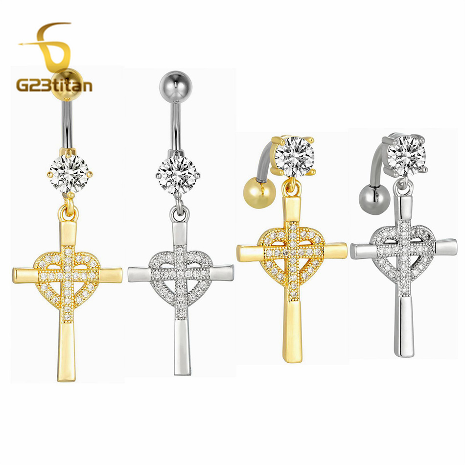 CZ Heart Cross Zircon Dangled  - Curved Spring Bar recension och pris