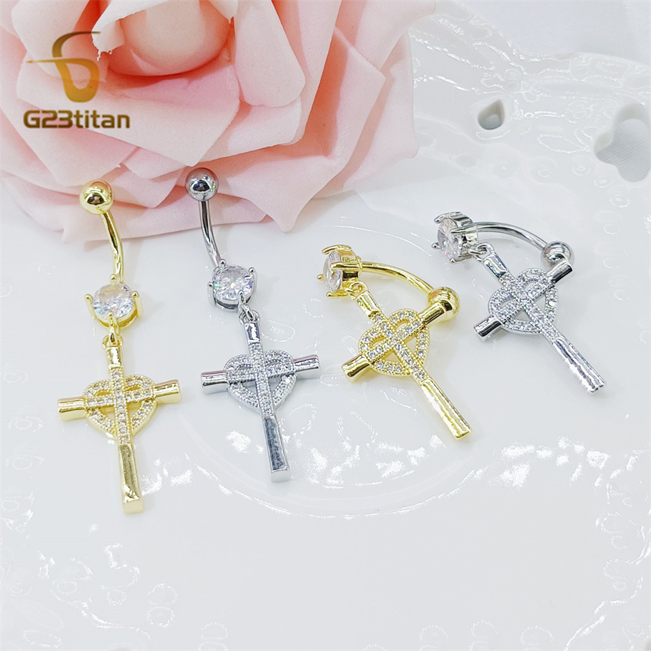 CZ Heart Cross Zircon Dangled  - Curved Spring Bar recension och pris