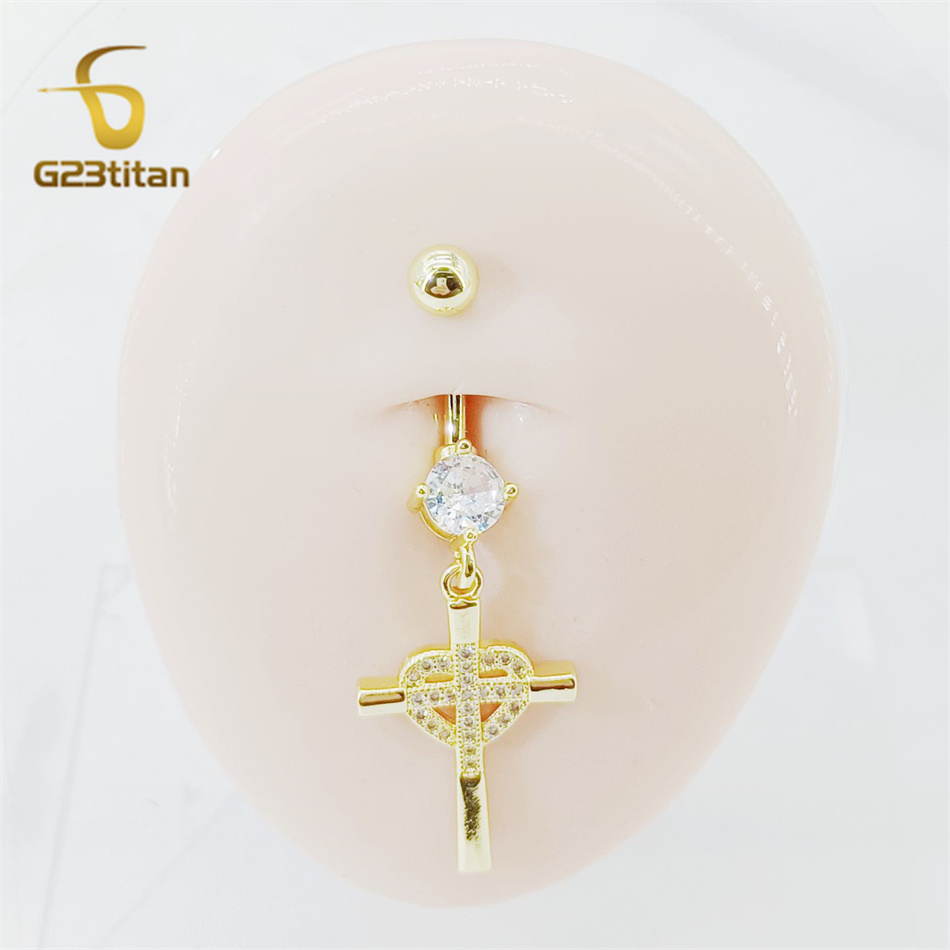 CZ Heart Cross Zircon Dangled  - Curved Spring Bar recension och pris