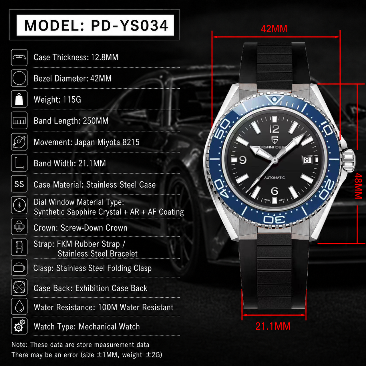 Pagani Design New Men's Mechan - Rubber Strap Diver recension och pris