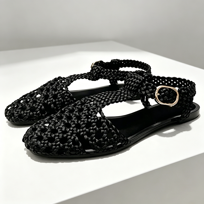 Golden Mesh Woven Flat Sandals - Mesh Strap Metal recension och pris