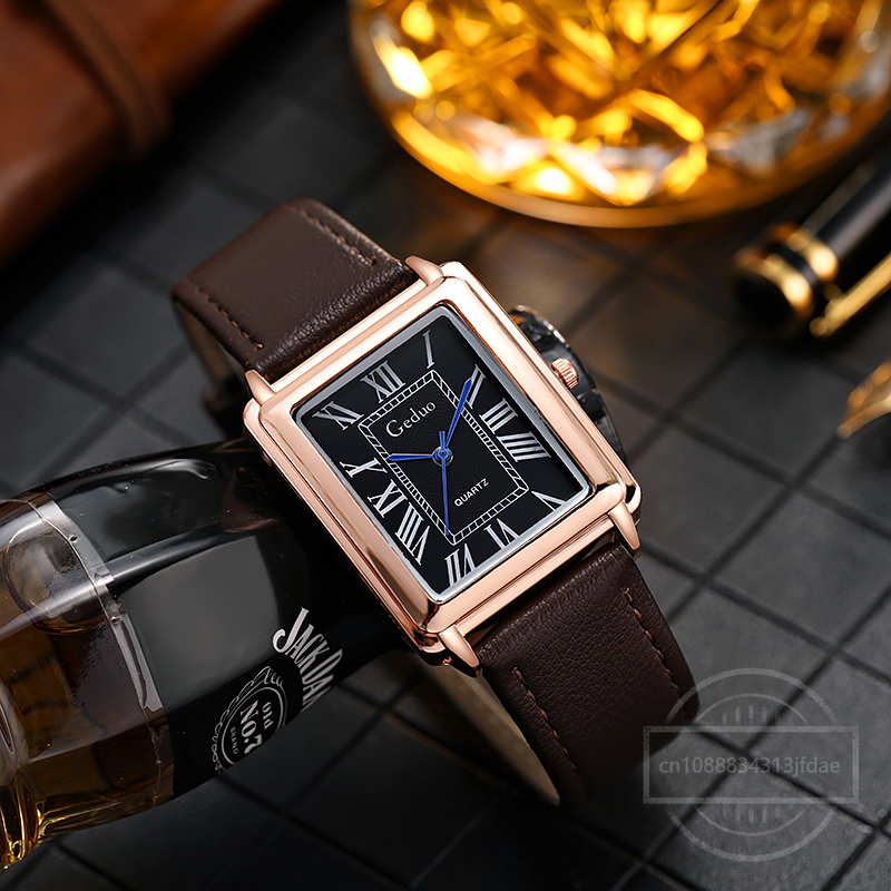New Fashion Designer Rectangle - Leather Watch Band Men recension och pris