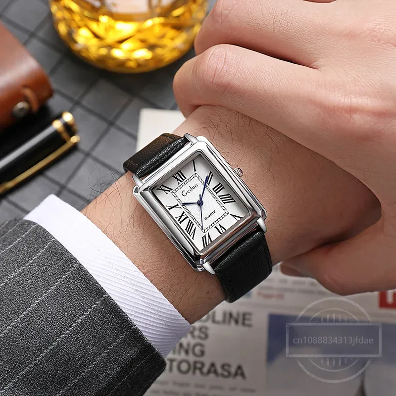 New Fashion Designer Rectangle - Leather Watch Band Men recension och pris
