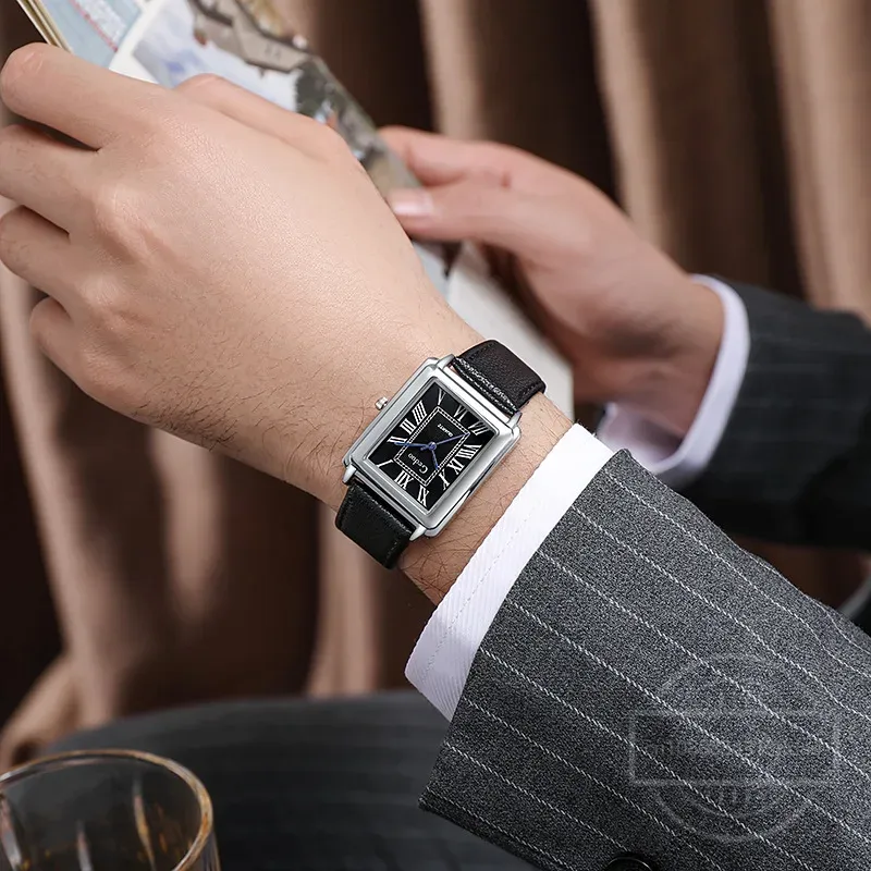 New Fashion Designer Rectangle - Leather Watch Band Men recension och pris